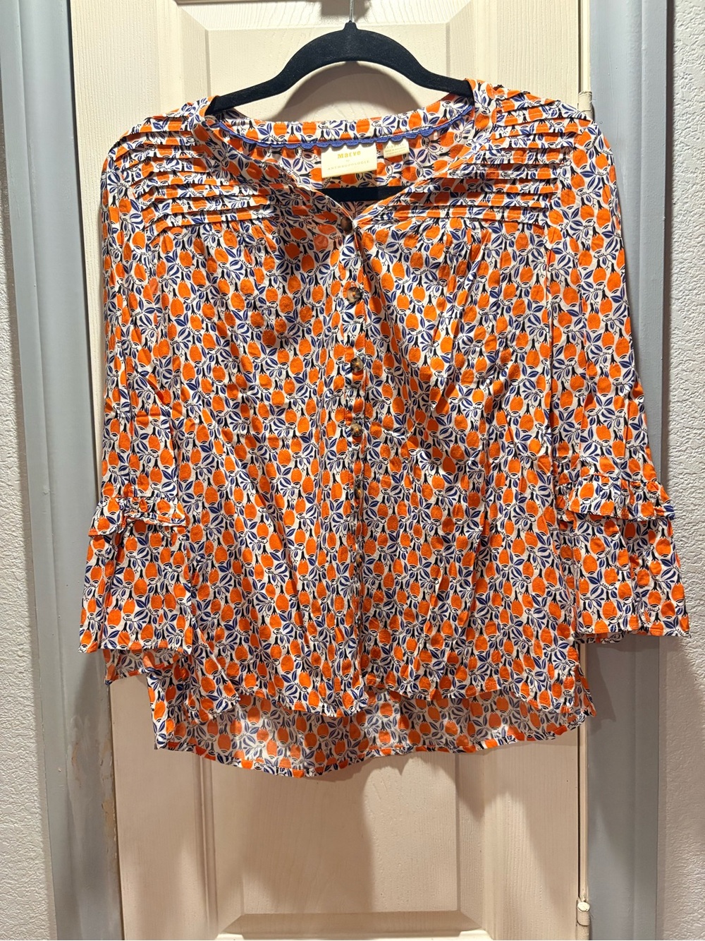 Maeve Orange and White Floral Button-Front Blouse